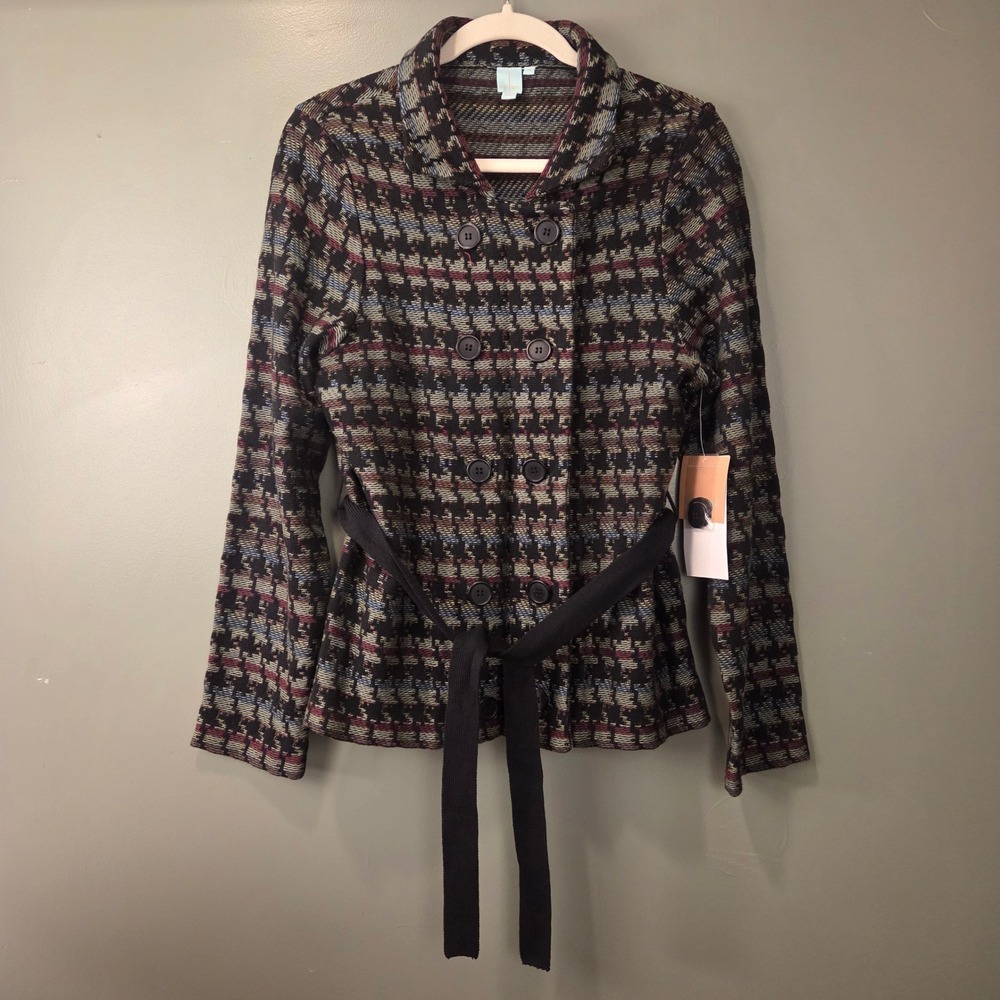 NEW Shu Shu Women's Knit Button Up Sweater Blazer Jacket Black Multi Size XL
